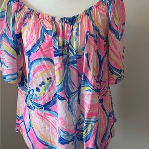 Lilly Pulitzer Pink and Blue Off-Shoulder Blouse